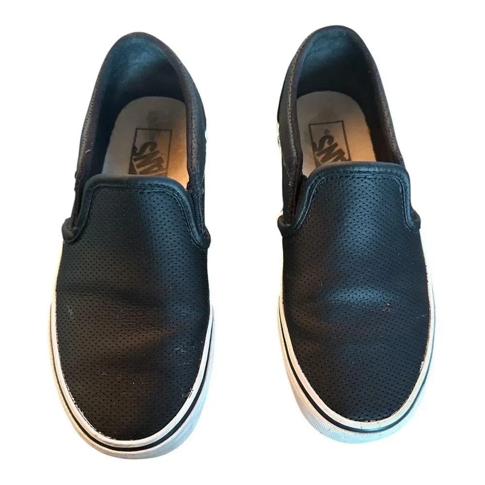 Vans Black Perforated Leather Slip-On Sneakers Women’s Size 6 Streetwear Skate